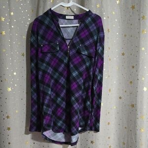 Bulotus Flowy Purple and Black Plaid Shirt